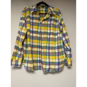 Lauren Ralph Lauren Button Down Womens 2X Yellow Plaid Cotton Excellent LRL 8493